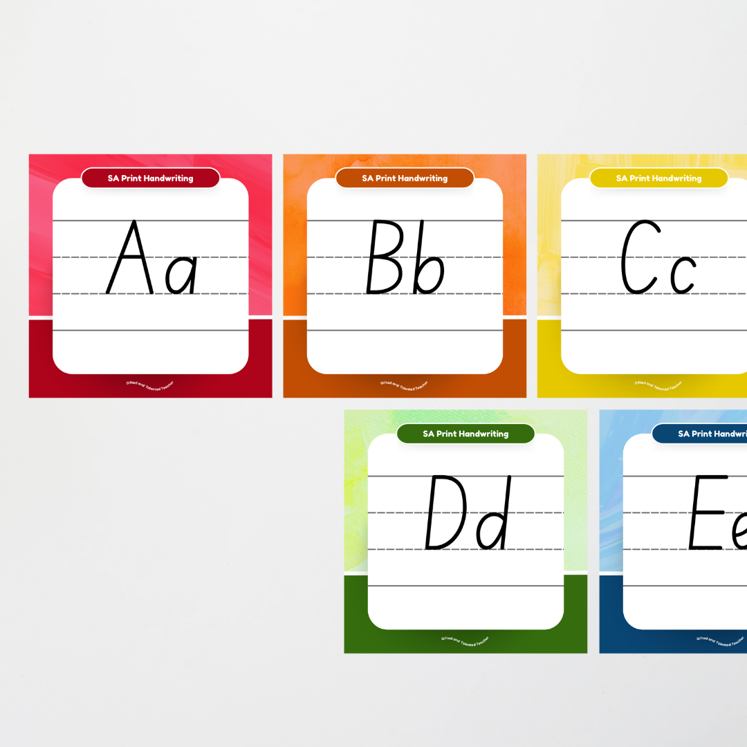 South Australian Print Font: Lined Handwriting Posters - Rainbow