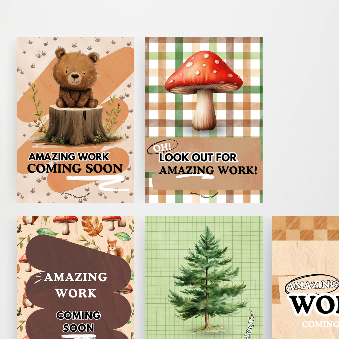 Coming Soon: Amazing Work! Posters - Woodland Classroom Decor - Teacher Resources & Classroom Decor