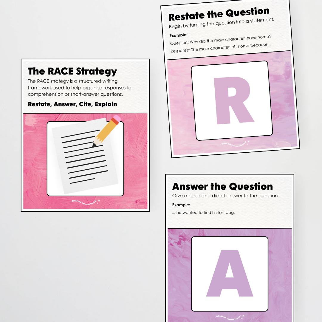 RACE Writing Strategy Poster Set - Sea Life Classroom Decor
