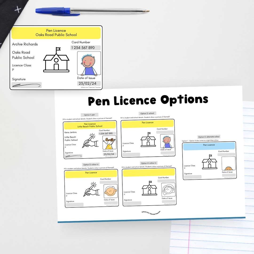 Back to School - Pen Licence Editable Template - 7 Options: Free - Teacher Resources & Classroom Decor