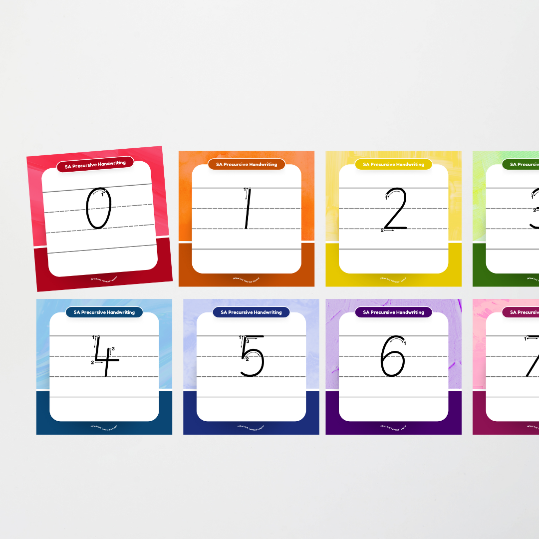 South Australian Precursive Font: Lined Handwriting Posters (with directional arrows) - Rainbow