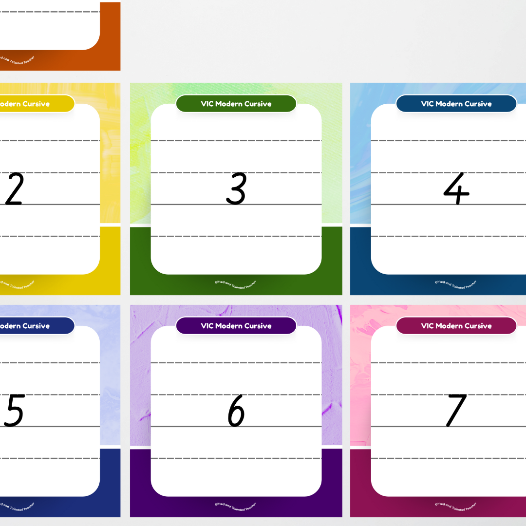 Victorian Modern Cursive Font: Lined Handwriting Posters - Rainbow - Teacher Resources & Classroom Decor