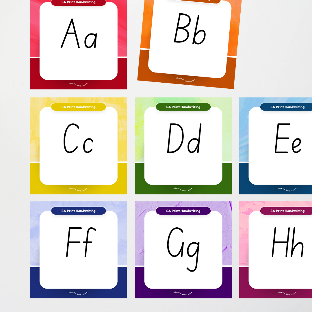 South Australian Print Font: Unlined Handwriting Posters - Rainbow