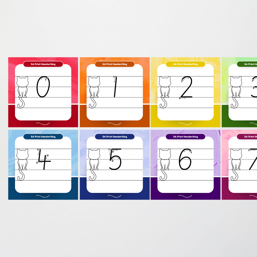 South Australian Print Font: Cat Dotted Thirds Lined Handwriting Posters - Rainbow