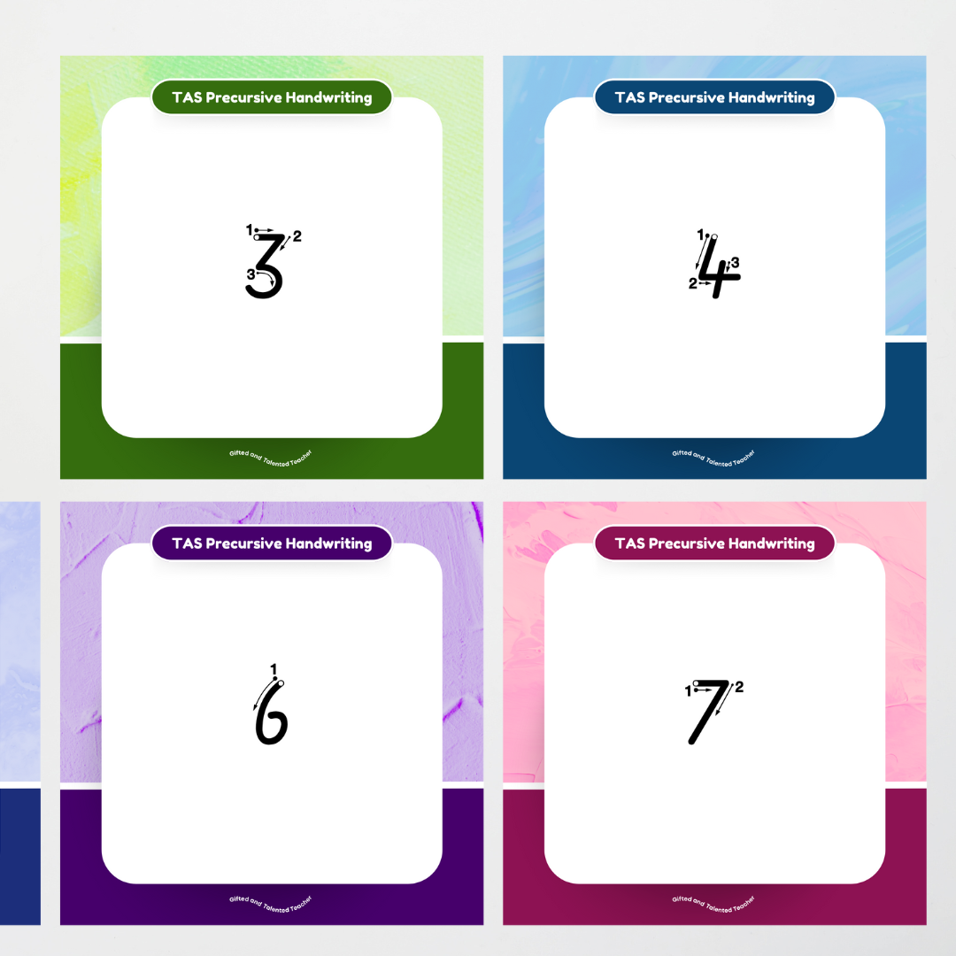 Tasmanian Print Font: Unlined Handwriting Posters (with directional arrows) - Rainbow - Teacher Resources & Classroom Decor