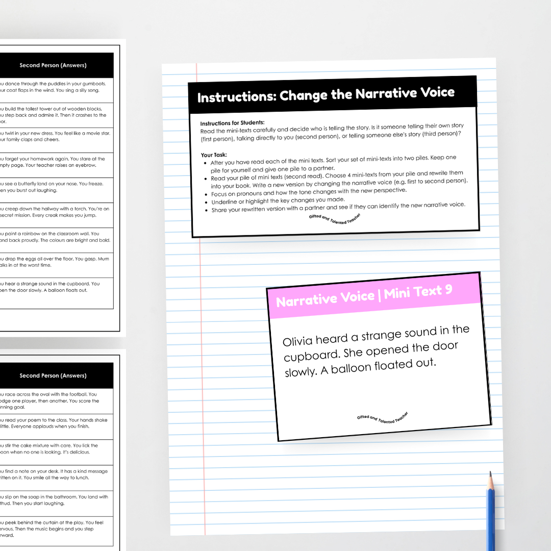 Narrative Voice: Third Person - Mini Text Reading and Writing Activity - Teacher Resources & Classroom Decor