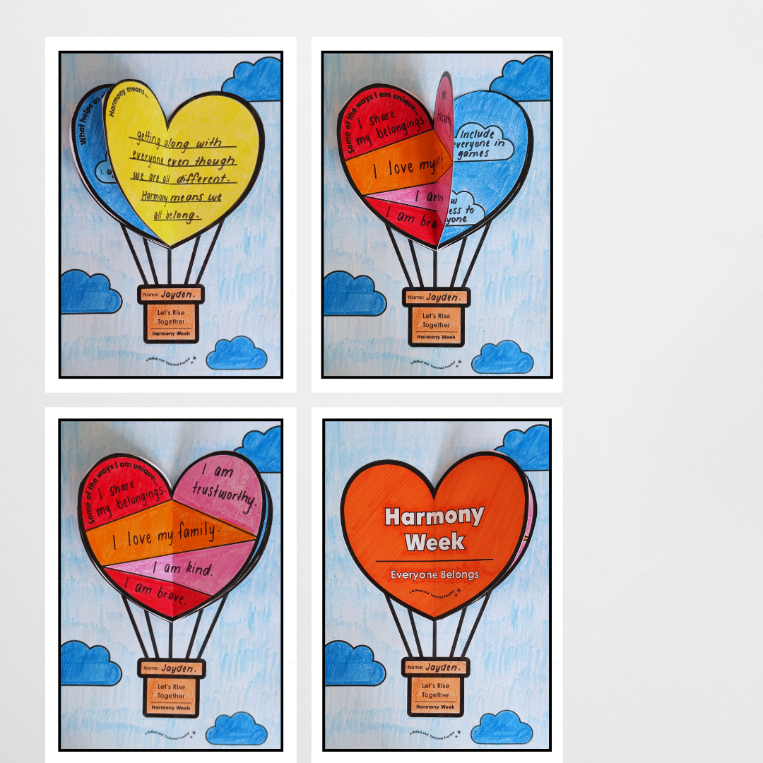 Harmony Day and Harmony Week: Let's Rise Together Heart Hot Air Balloon 3D Craft Activity - Teacher Resources & Classroom Decor