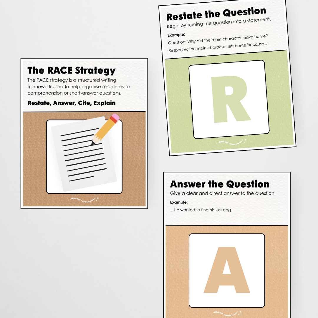RACE Writing Strategy Poster Set - Woodland Classroom Decor