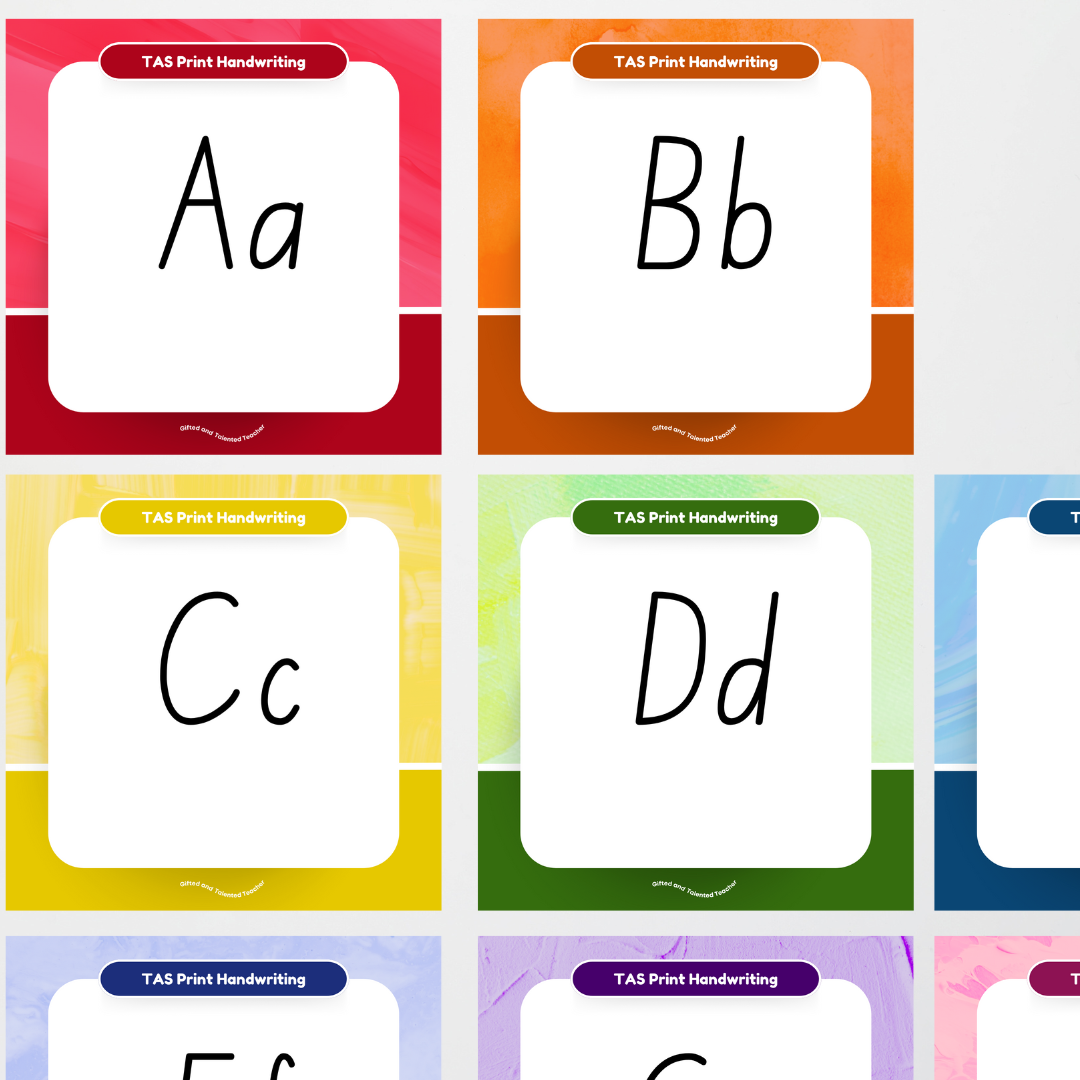 Tasmanian Print Font: Unlined Handwriting Posters - Rainbow - Teacher Resources & Classroom Decor