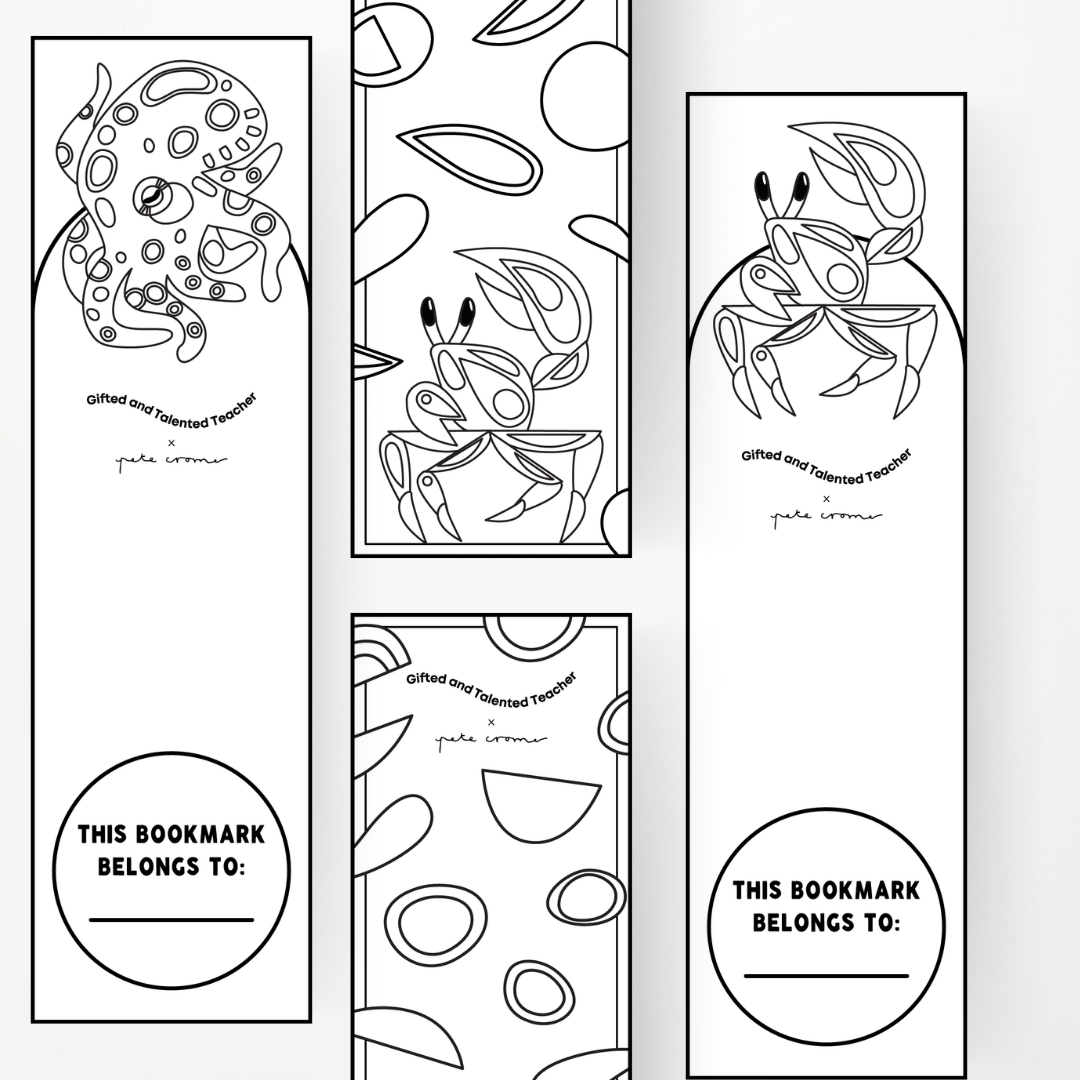 Pete Cromer: Line Art Bookmarks - Sea Life Classroom Decor - Teacher Resources & Classroom Decor