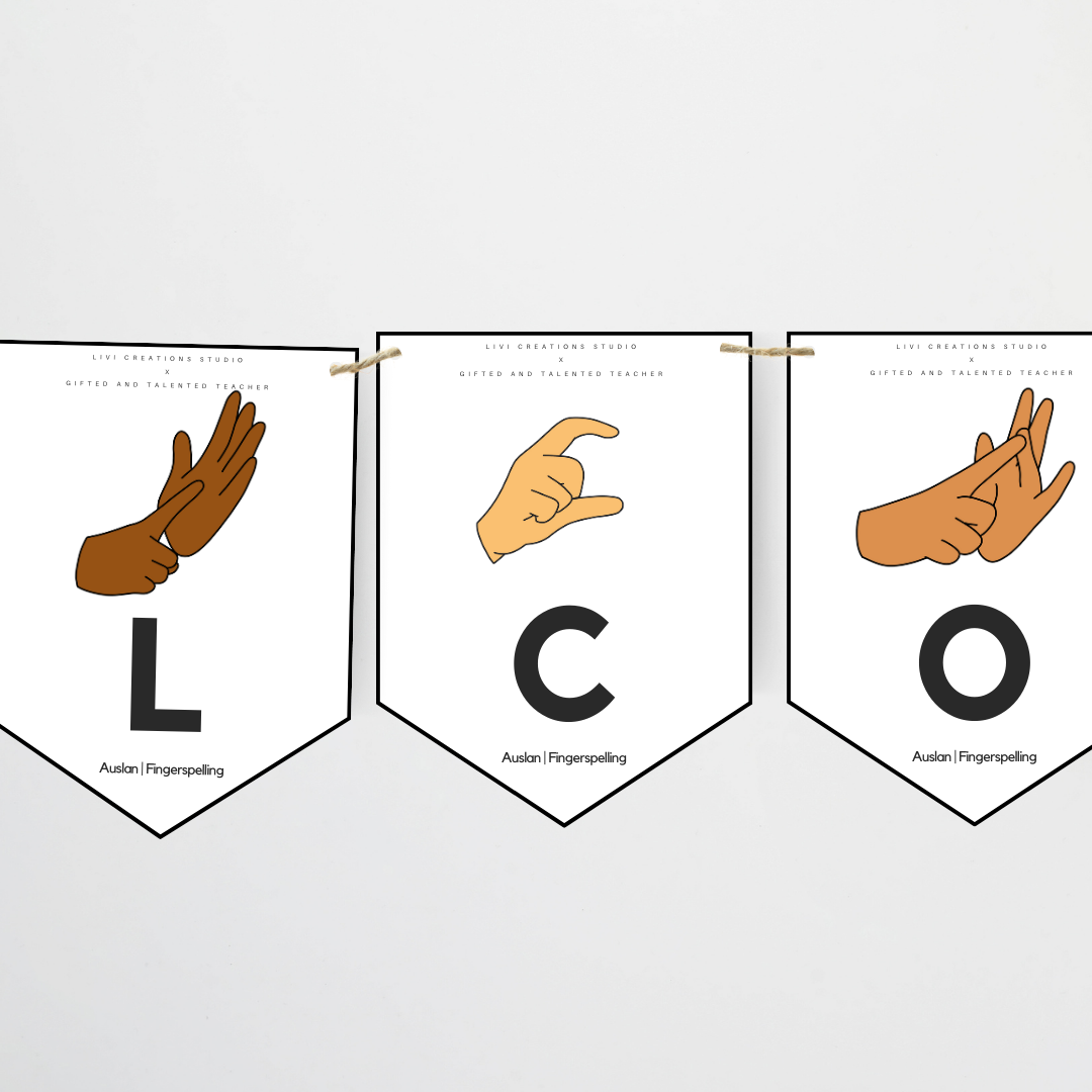Livi Creations Studio: Auslan Alphabet Bunting - Auslan Classroom Decor - Teacher Resources & Classroom Decor
