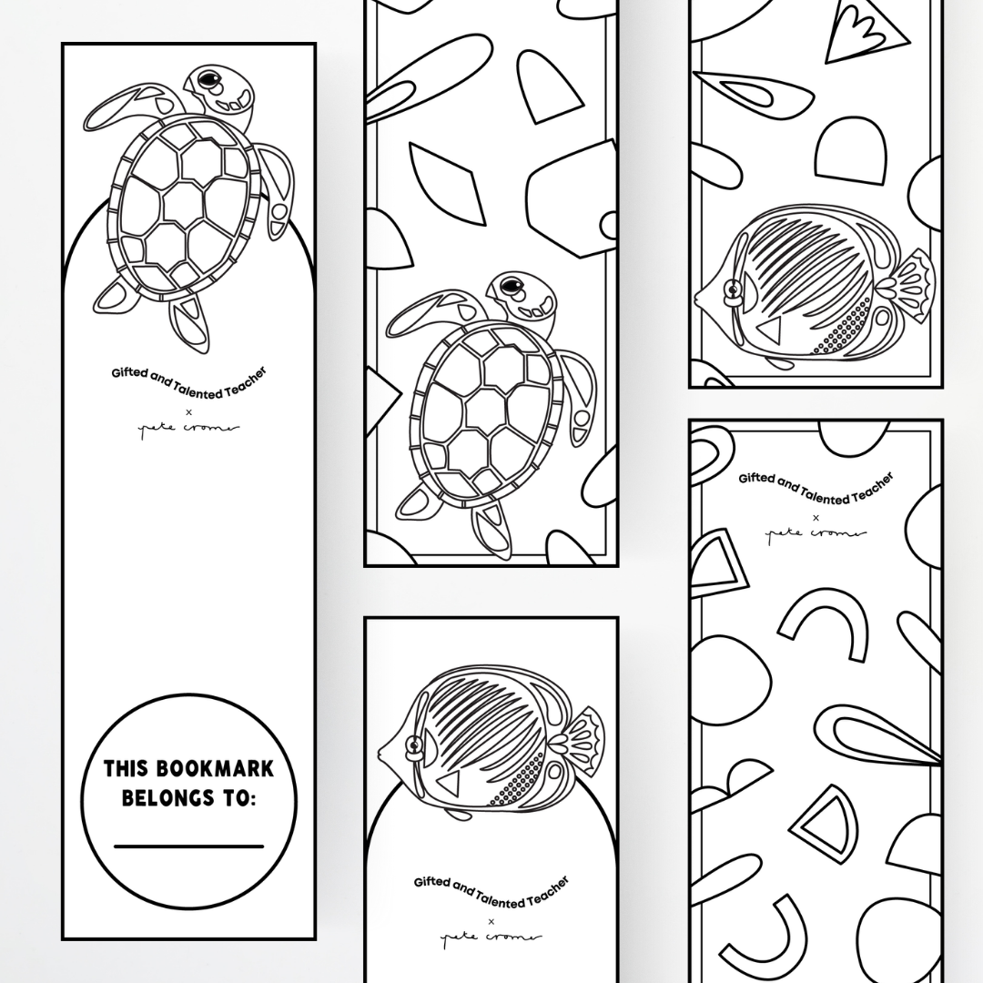 Pete Cromer: Line Art Bookmarks - Sea Life Classroom Decor - Teacher Resources & Classroom Decor