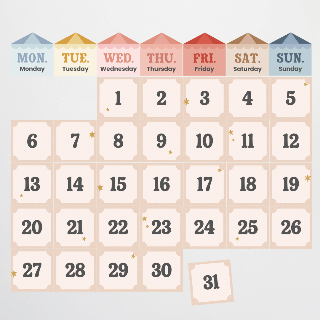 Calendar Set - Little Circus Classroom Decor
