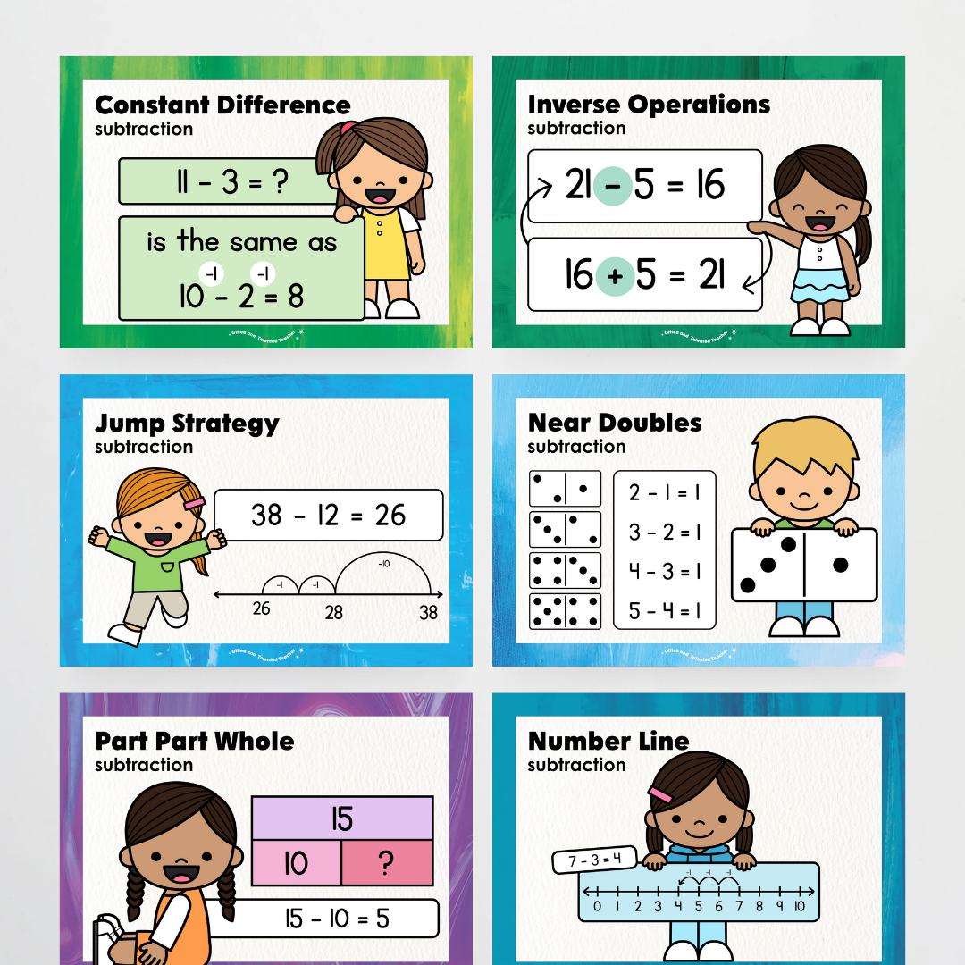 Subtraction Strategy Posters: Maths Wall Display - Australian Fauna and Flora Classroom Decor - Teacher Resources & Classroom Decor