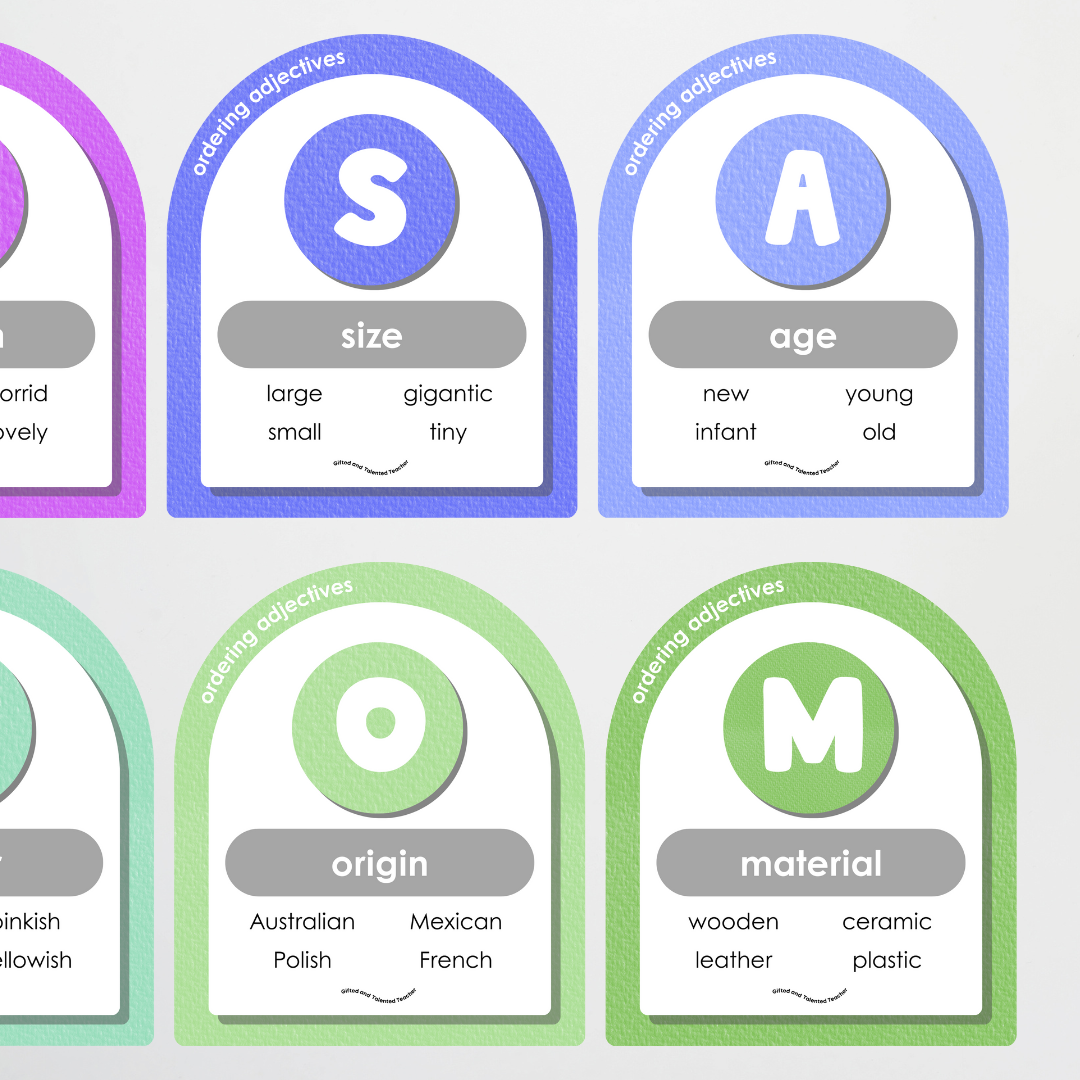 Ordering Adjectives Display - Rainbow Classroom Decor - Teacher Resources & Classroom Decor