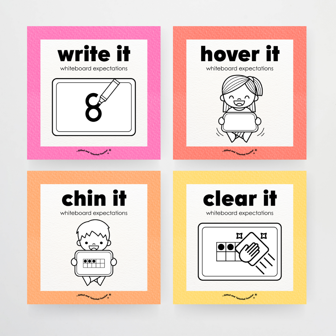 Mini Whiteboard Expectations, Prompts and Cues: Square Icons - Rainbow Classroom Decor