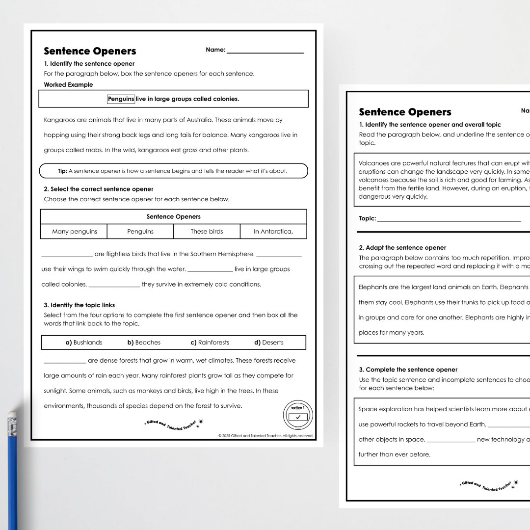 Year 5 Bundle: Sentence Openers - Lesson Plan, Slides and Activities