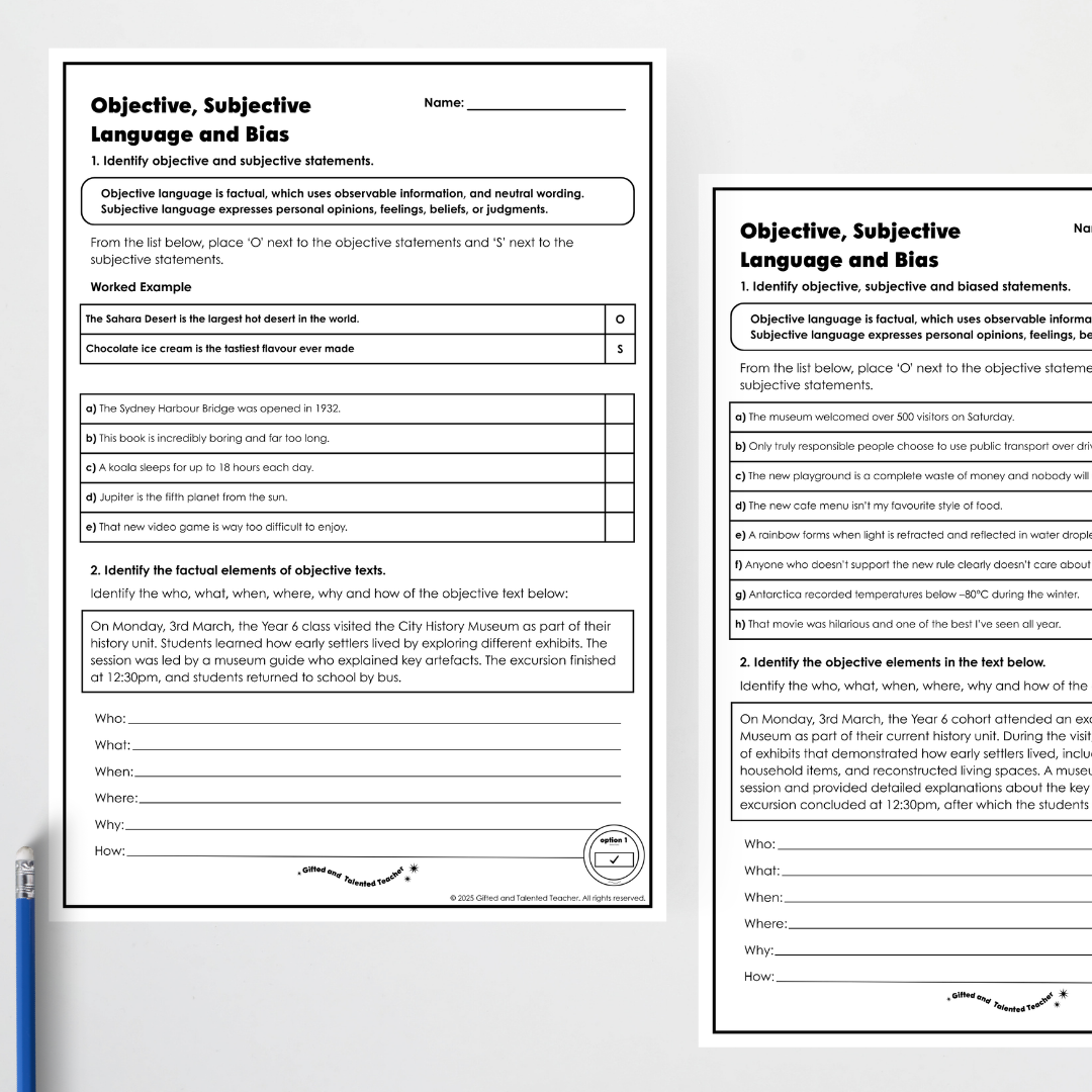 Year 6 Bundle: Objective, Subjective and Bias Language - Lesson Plan, Slides and Activities - Teacher Resources & Classroom Decor