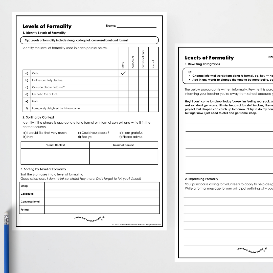 Year 6: Levels of Formality in Text Activity and Teacher Resource - Teacher Resources & Classroom Decor
