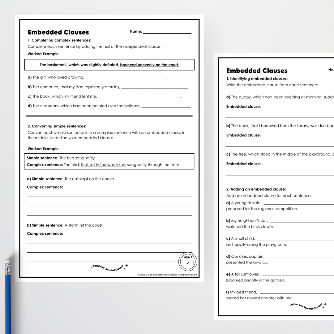 Year 6 Bundle: Embedded Clauses - Lesson Plan, Slides and Activities - Teacher Resources & Classroom Decor