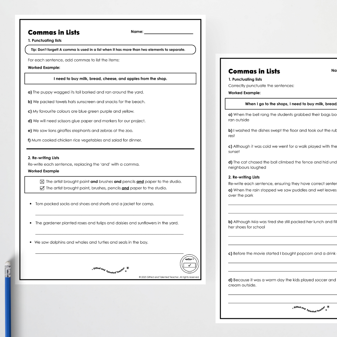 Year 6: Commas in Dialogue and Lists Activity and Teacher Resource