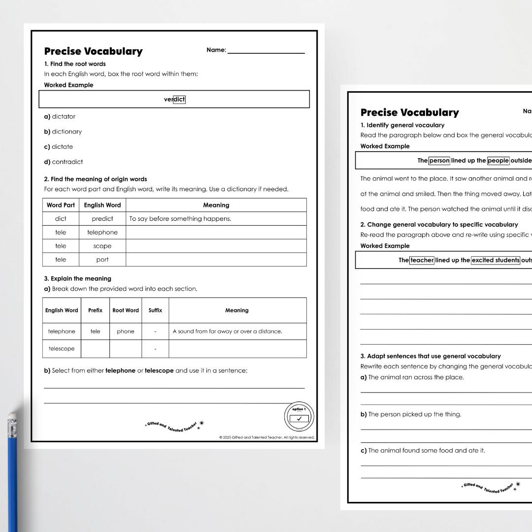 Year 5: Precise Vocabulary Activity and Teacher Resource