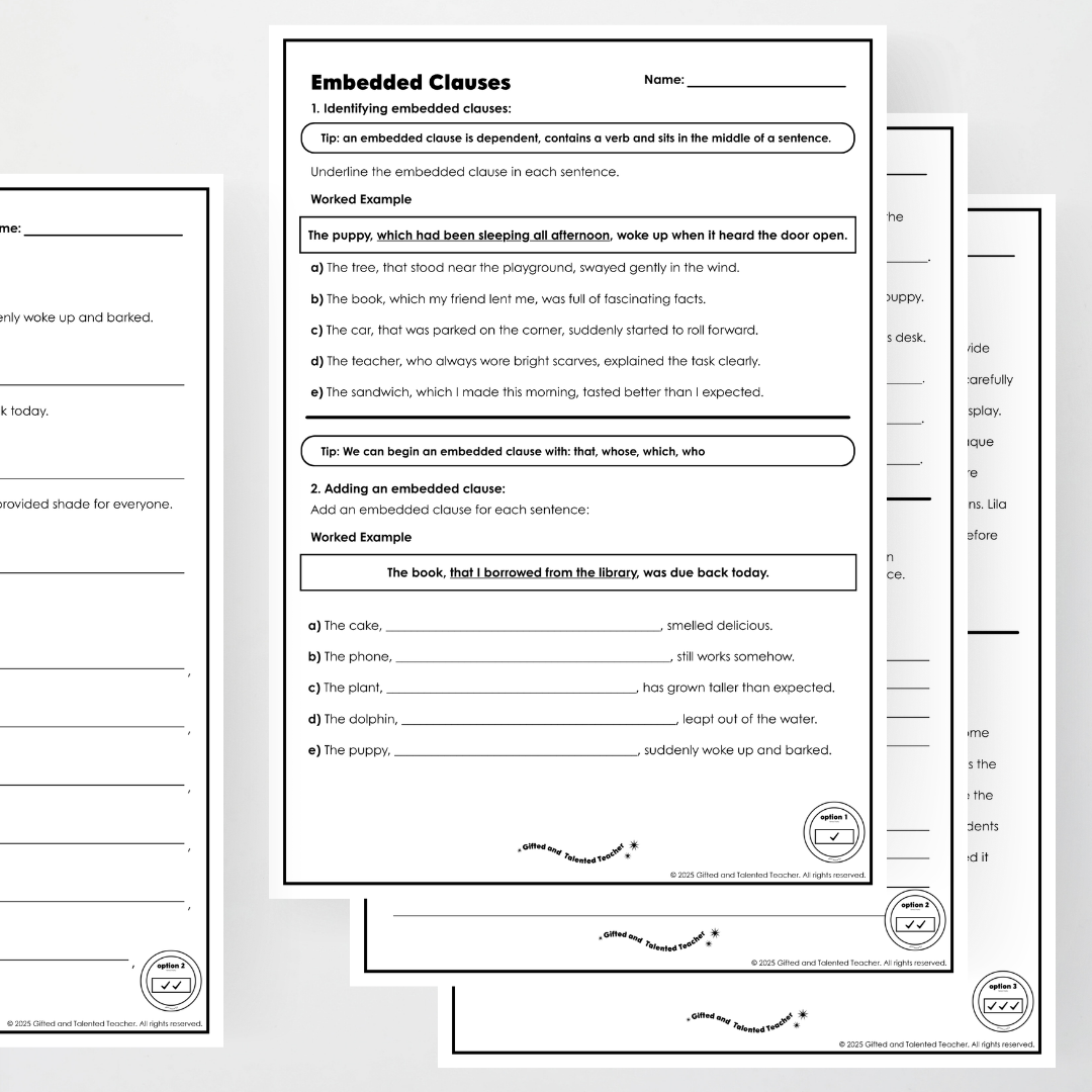 Year 6 Bundle: Embedded Clauses - Lesson Plan, Slides and Activities - Teacher Resources & Classroom Decor