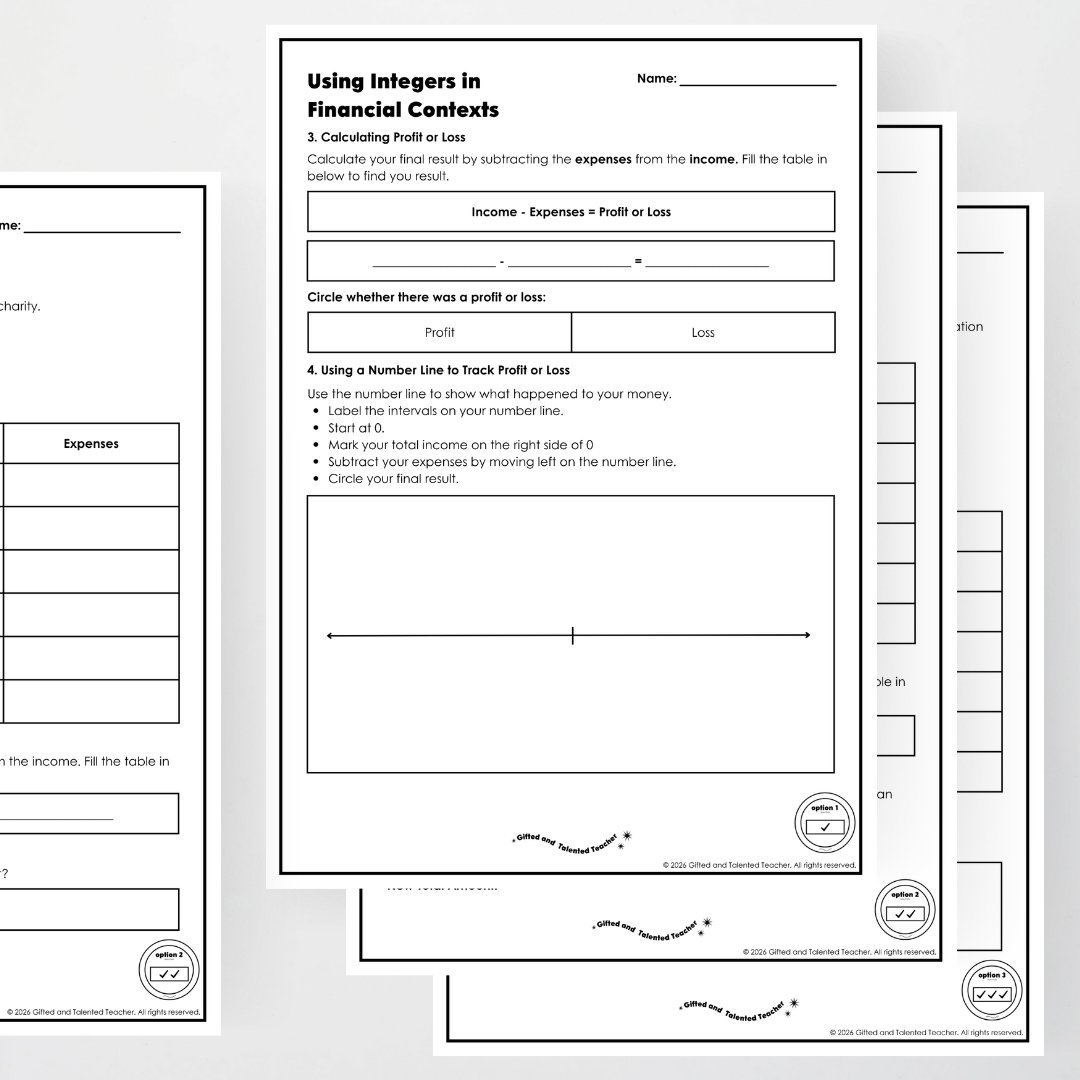 Year 6: Understanding Integers in Financial Contexts Activity and Teacher Resource