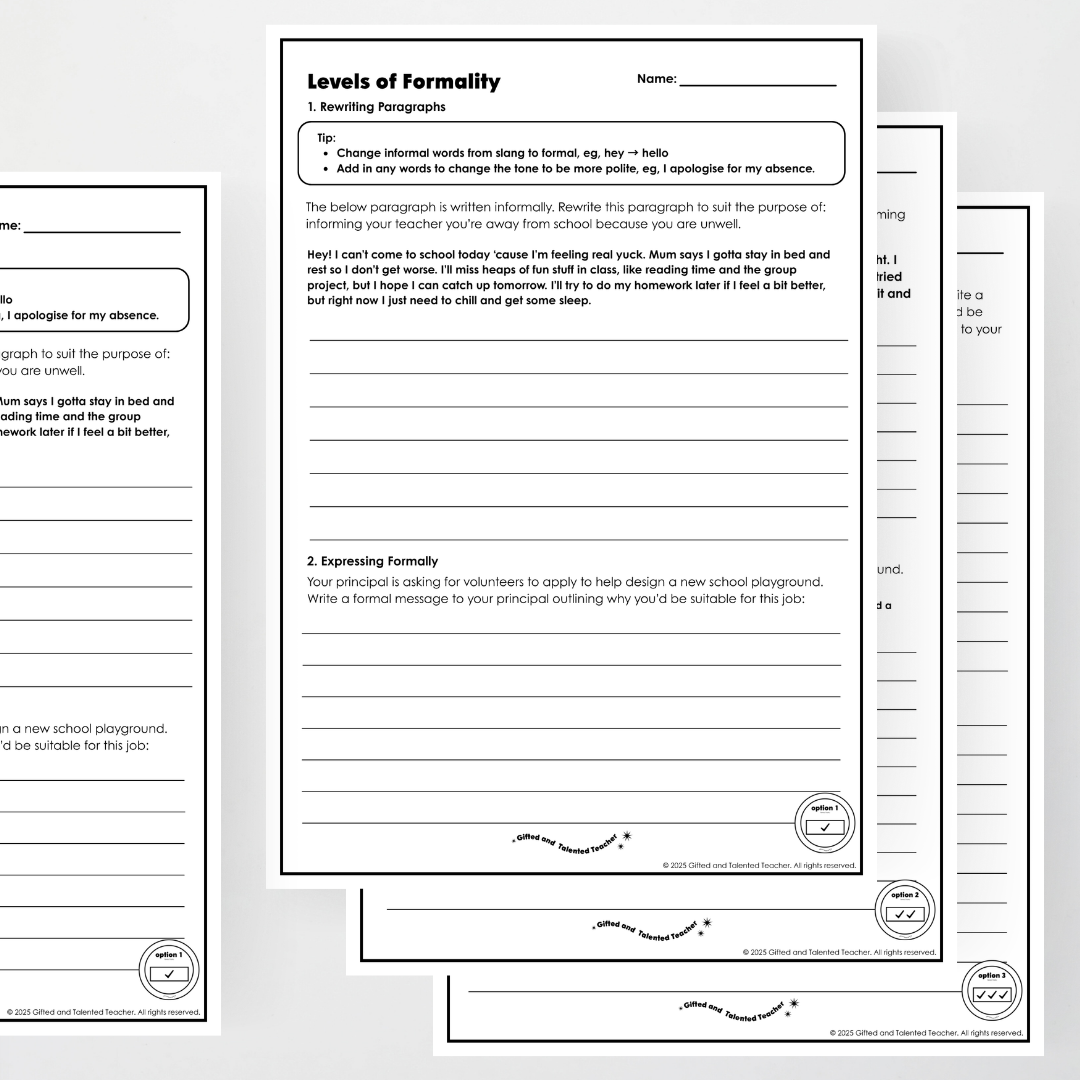 Year 6: Levels of Formality in Text Activity and Teacher Resource - Teacher Resources & Classroom Decor