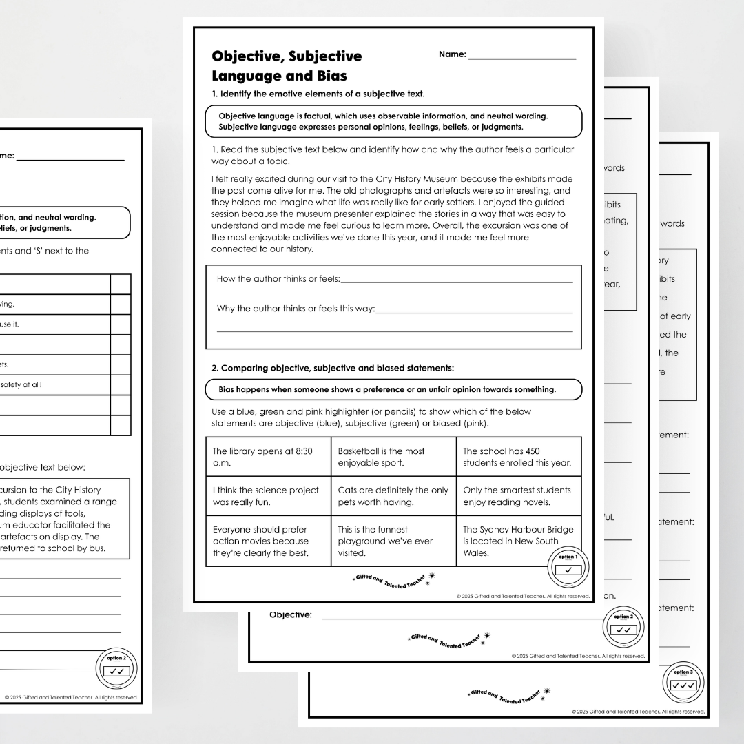 Year 6 Bundle: Objective, Subjective and Bias Language - Lesson Plan, Slides and Activities - Teacher Resources & Classroom Decor