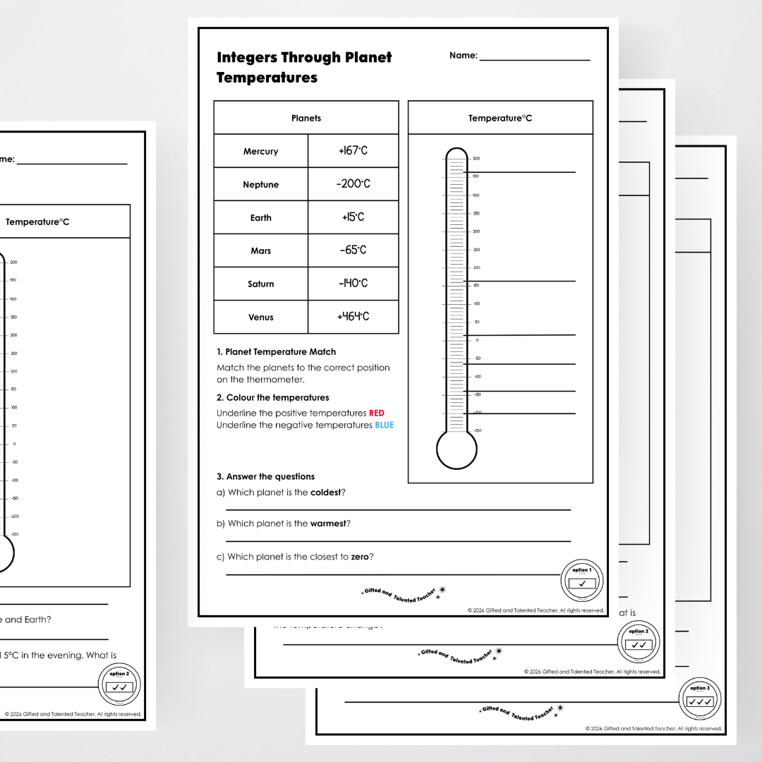 Year 6: Integers Through Planet Temperatures Activity and Teacher Resource