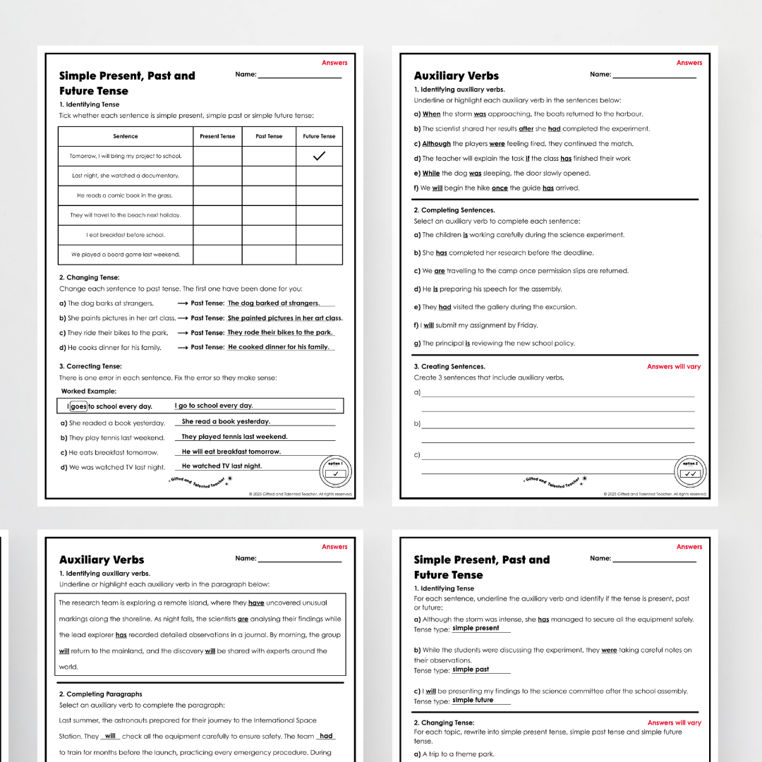 Year 6: Verbs for Tense Activity and Teacher Resource