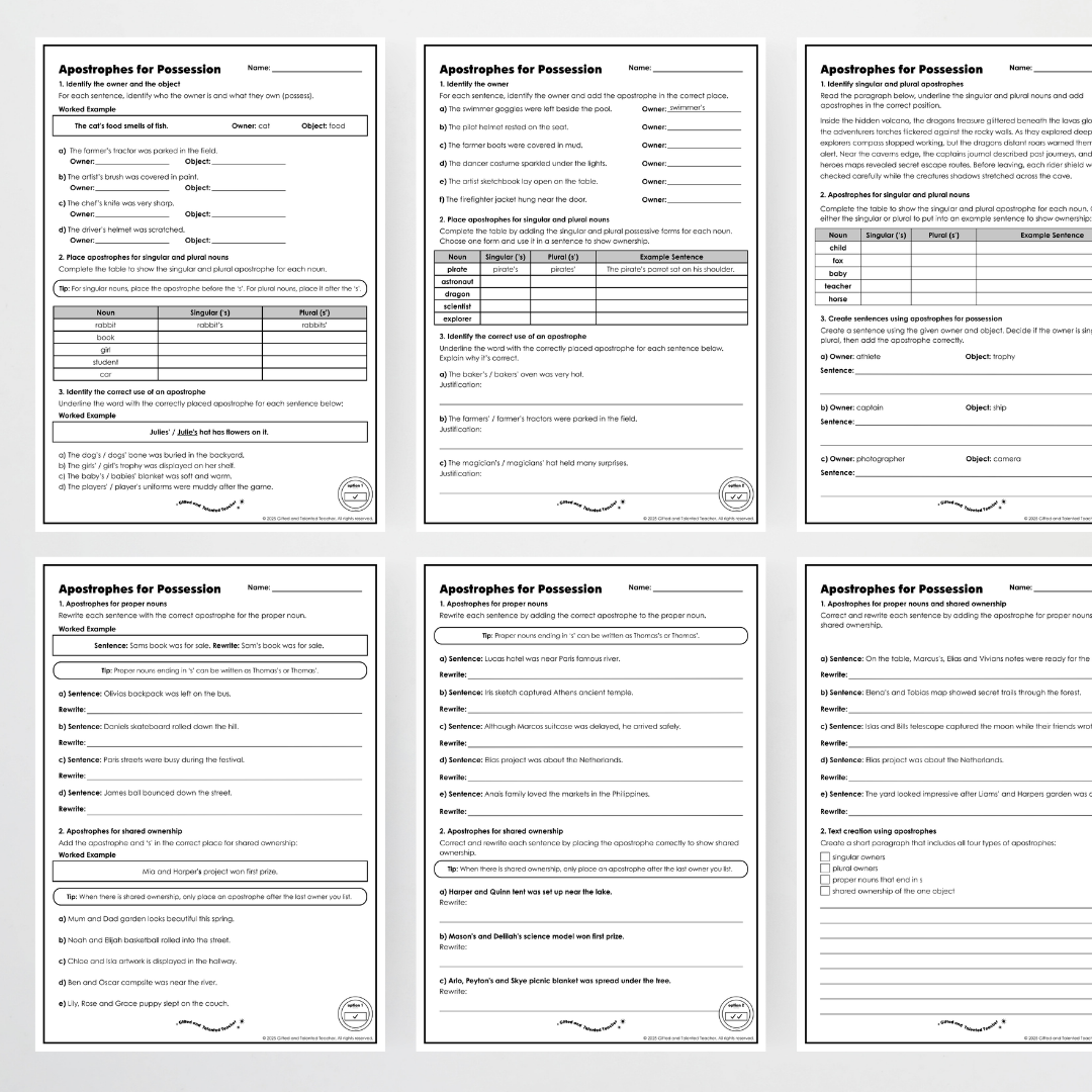 Year 5: Apostrophes for Possession Activity and Teacher Resource