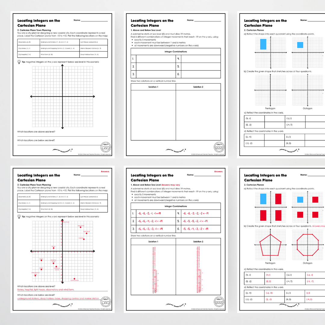 Year 6 Bundle: Understanding Integers on the Cartesian Plane - Lesson Plan, Slides and Activities