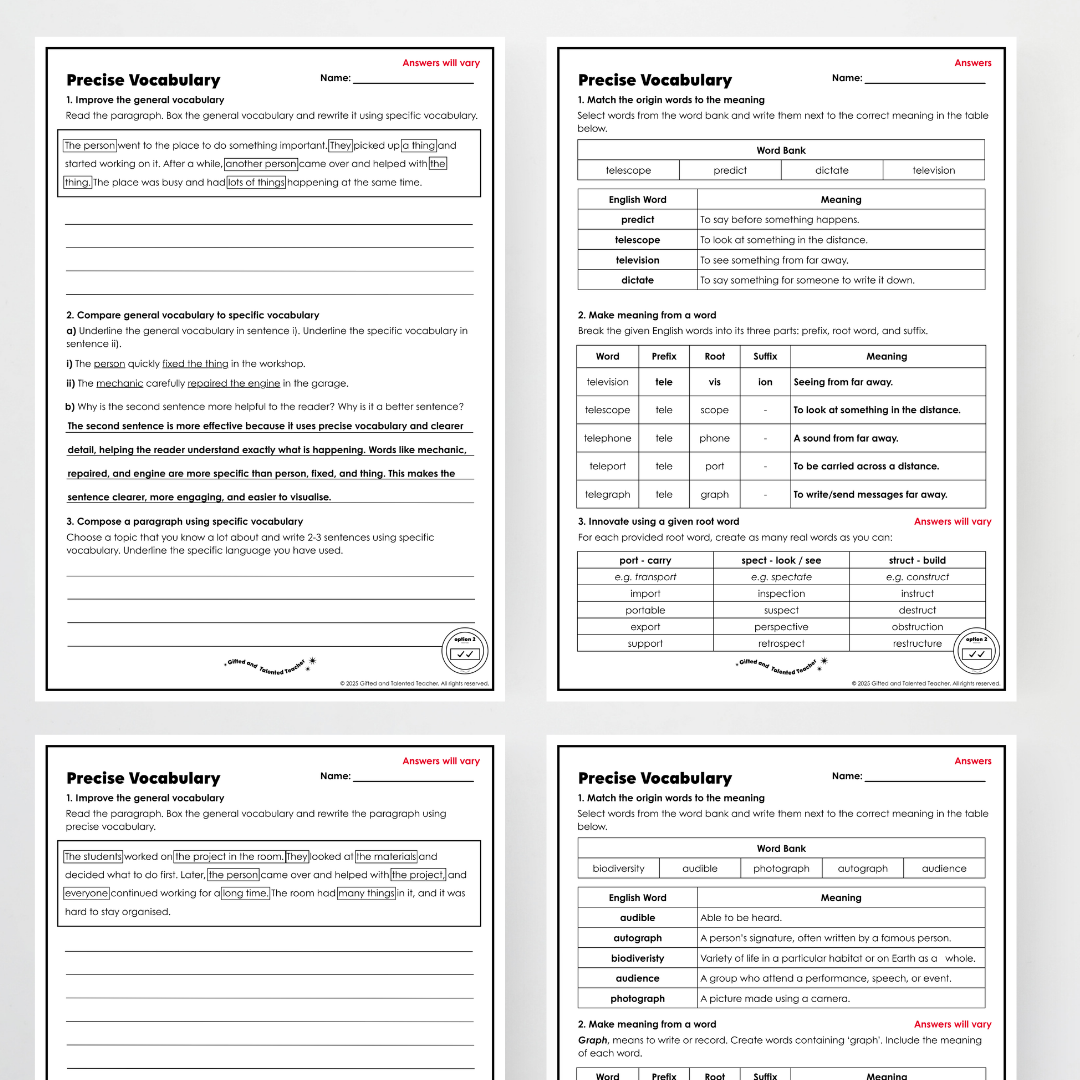 Year 5 Bundle: Precise Vocabulary - Lesson Plan, Slides and Activities