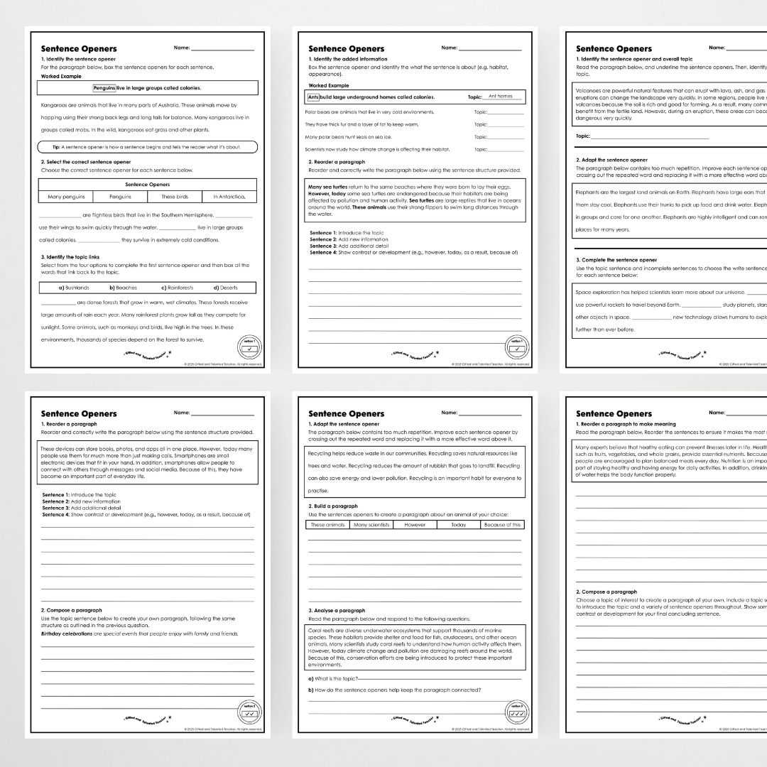 Year 5 Bundle: Sentence Openers - Lesson Plan, Slides and Activities
