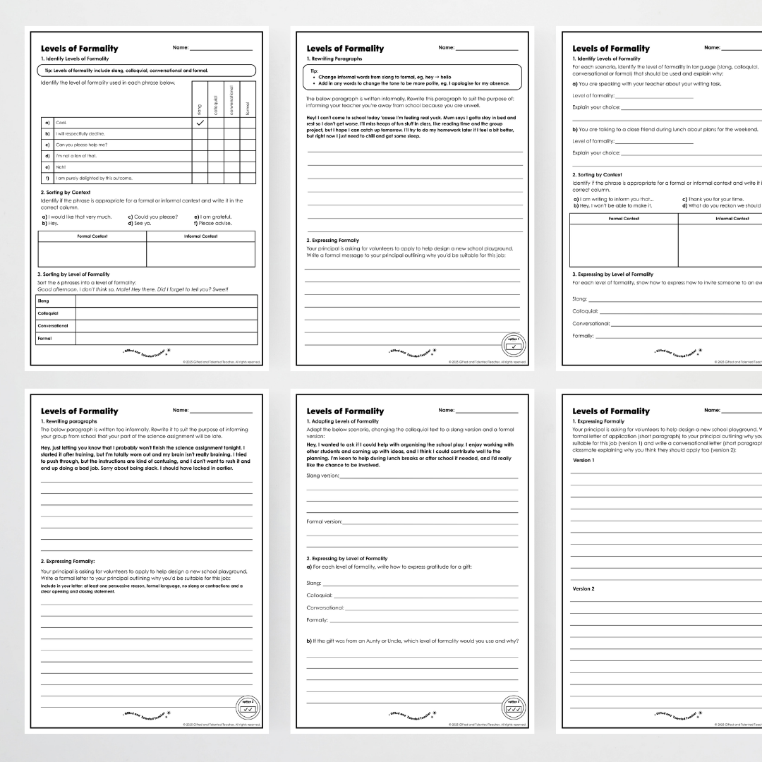 Year 6 Bundle: Levels of Formality in Text - Lesson Plan, Slides and Activities - Teacher Resources & Classroom Decor