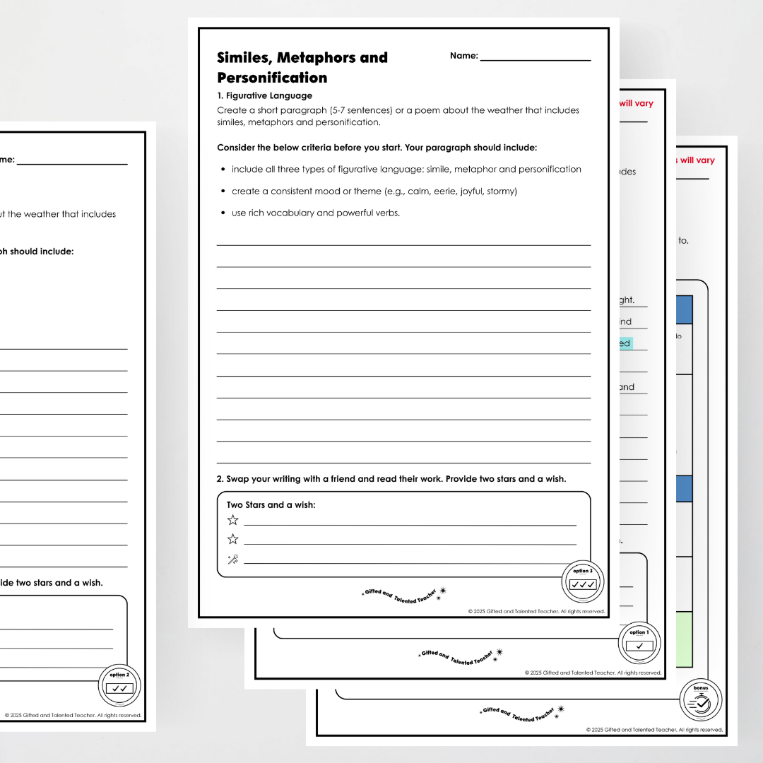 Year 6: Similes, Metaphors and Personification Figurative Language Activity and Teacher Resource - Teacher Resources & Classroom Decor