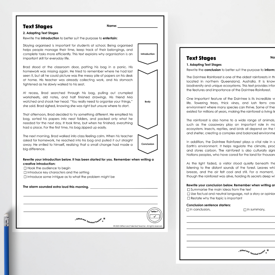 Year 5: Text Stages and Phases - Adapting Text Stages Activity and Teacher Resource