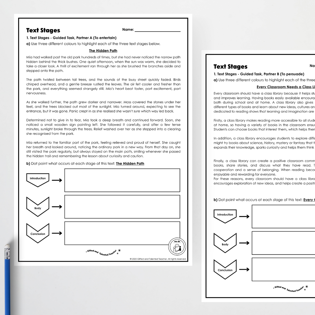 Year 5: Text Stages and Phases - Identifying Text Stages Activity and Teacher Resource