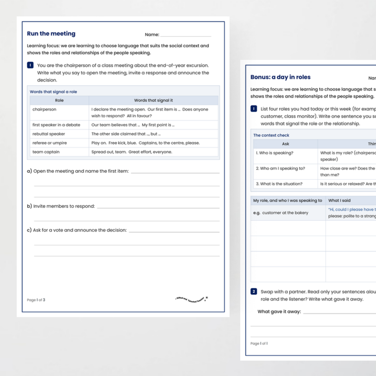 Student activity 2 – Language Choices