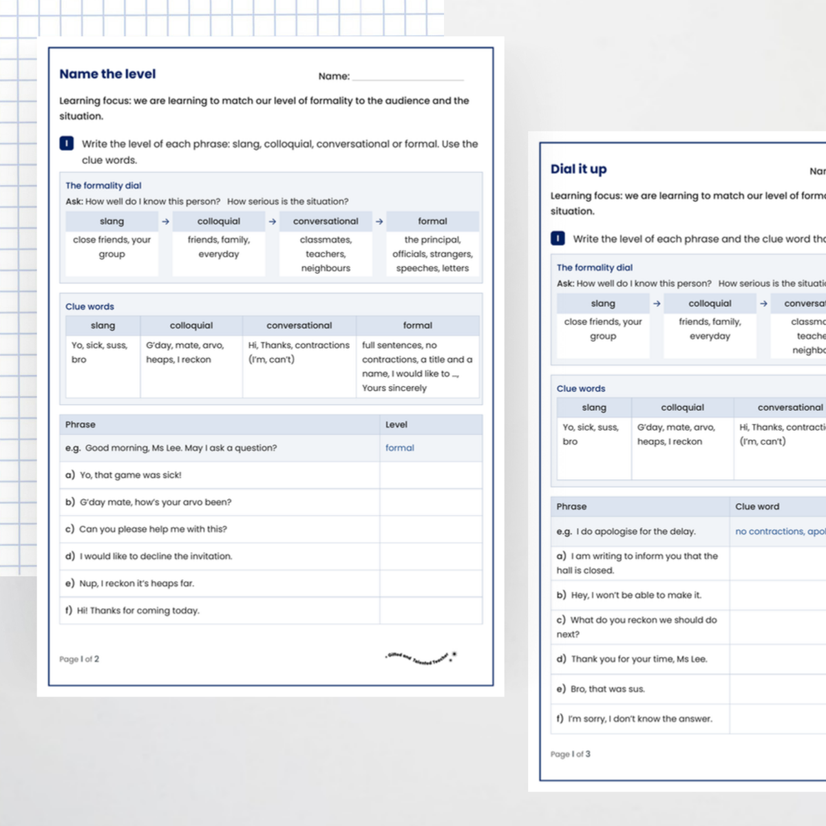 Student activity 1 – Levels of Formality