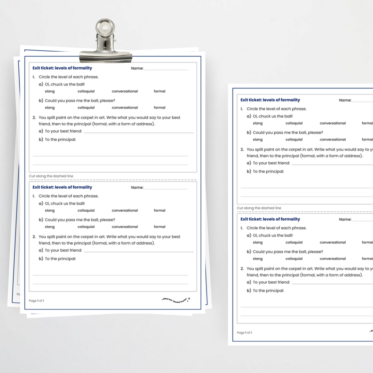 Exit ticket – Levels of Formality