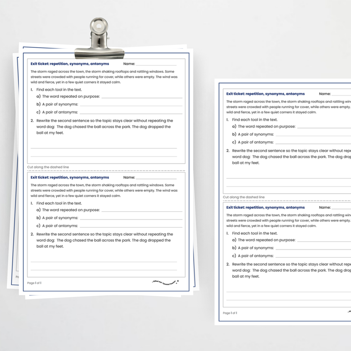 Exit ticket – Repetition, Synonyms and Antonyms