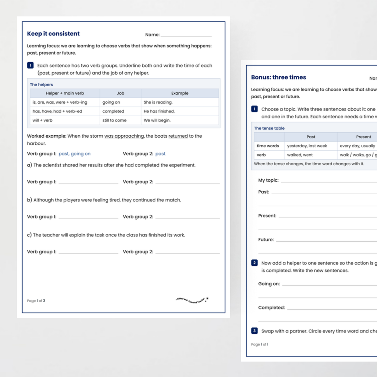Student activity 2 – Verbs for Tense