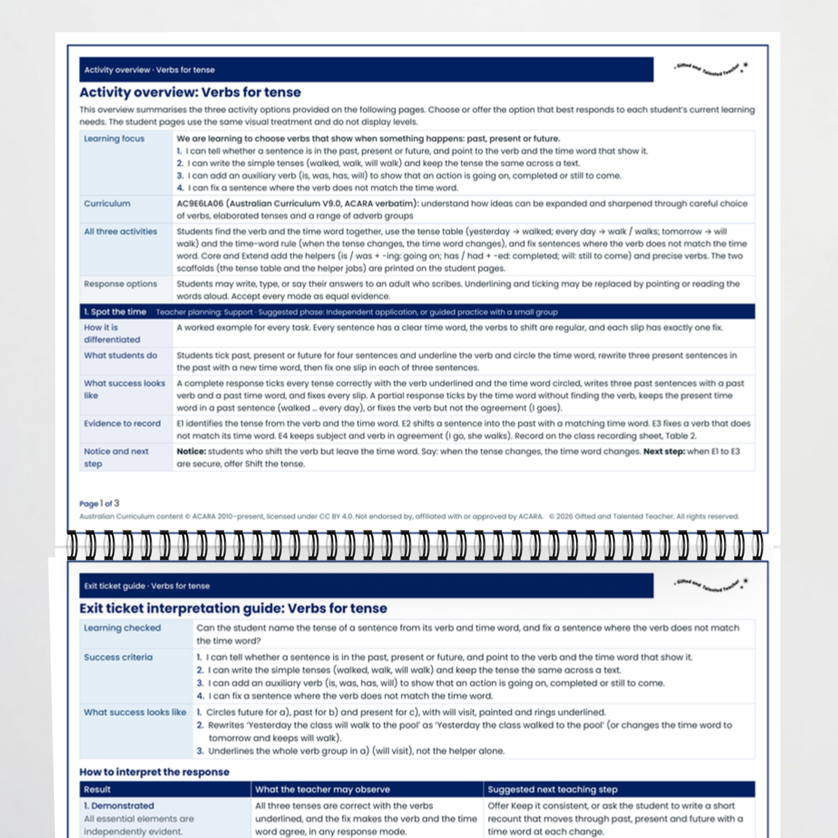 Teacher documents 2 – Verbs for Tense