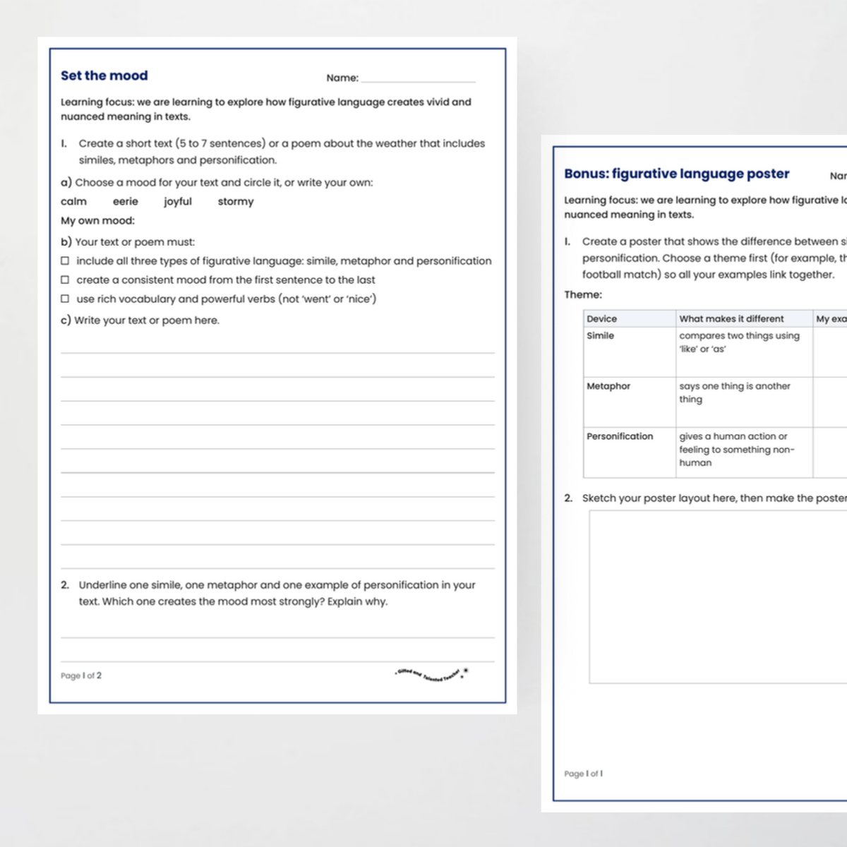 Student activities: Set the Mood and bonus poster task