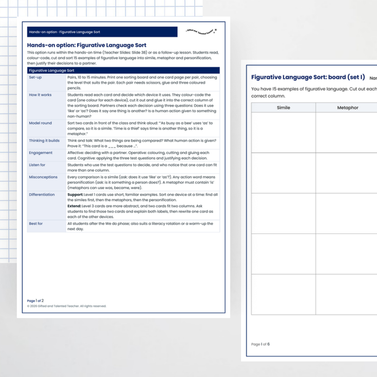 Figurative Language Sort: teacher page and cards