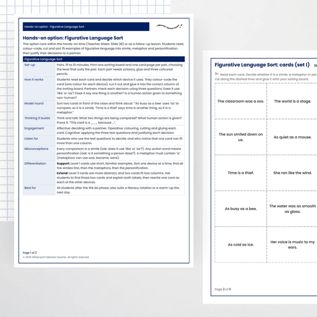 Figurative Language Sort: teacher page and cards