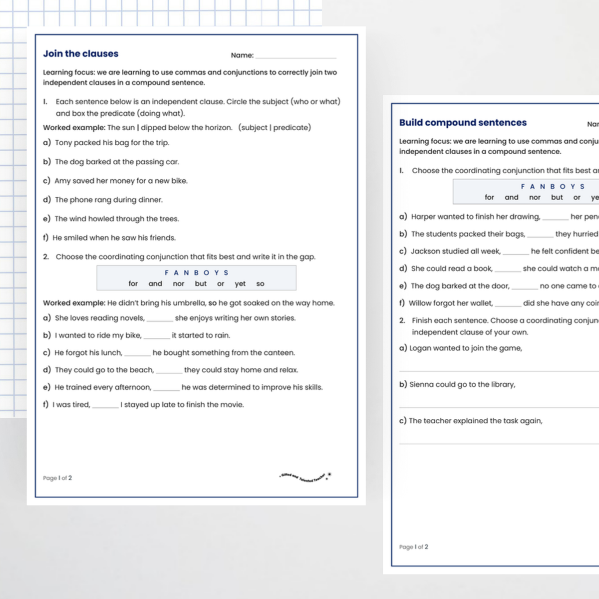 Student activity 1 – Commas in Compound Sentences